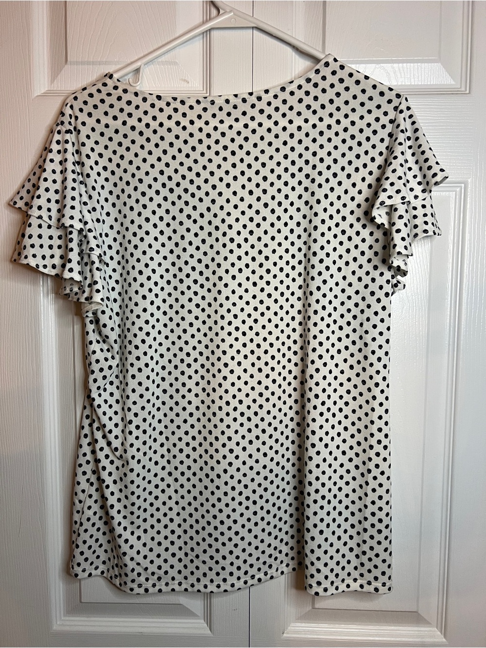 Adrianna Papell White Polka Dot Ruffle Sleeve Top - Picture 6 of 8